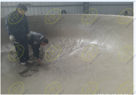 Make cement lining for big size pipe spool/cap with flange in Haihao Group