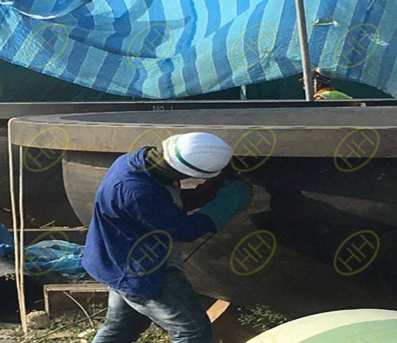 Work on site of the end caps with cement lining