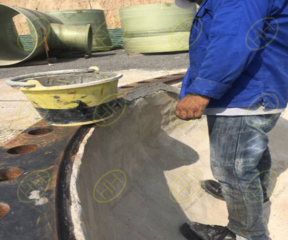 Work on site of the end caps with cement lining