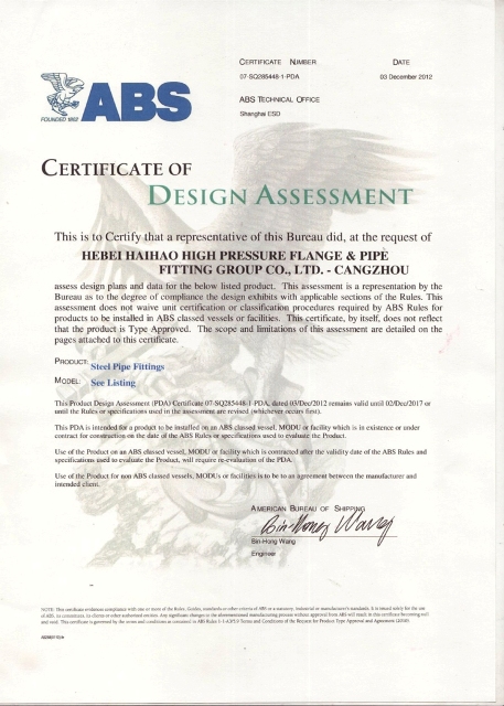ABS CERTIFICATE OF DESIGN ASSESSMENT