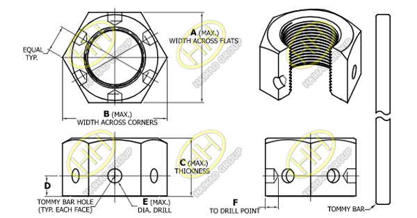 Hex Nuts with Tommy Bar Hole Drawing